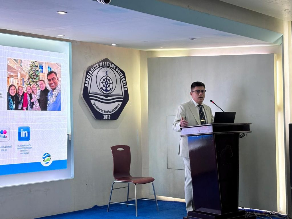 Participants at a seminar held by IMO's GreenVoyage 2050 programme at Maritime University of Bangladesh in Dhaka on 29 April 2025.